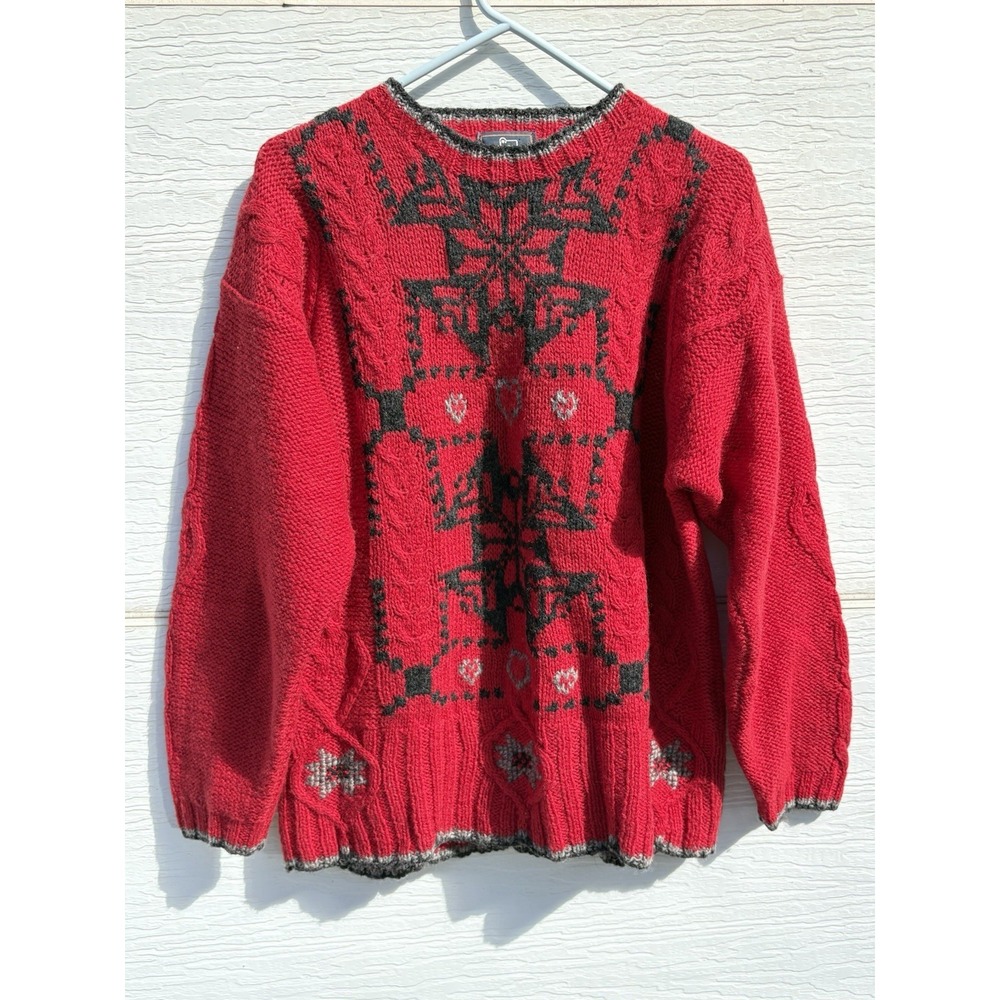 Woolrich Red Western Print Wool Sweater Womens  Medium Pullover Crew Neck